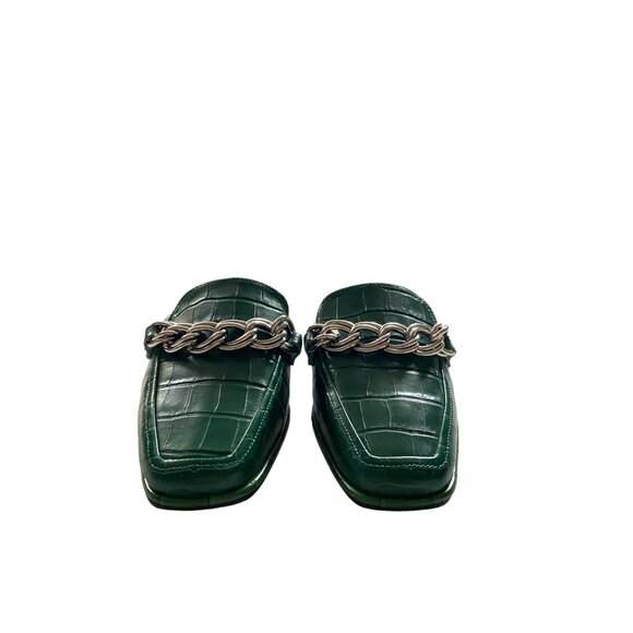 NS!!!  Vince Camuto Rachey Leather Croc Mules Green Size 6 Preppy Academia Quiet - Picture 4 of 12